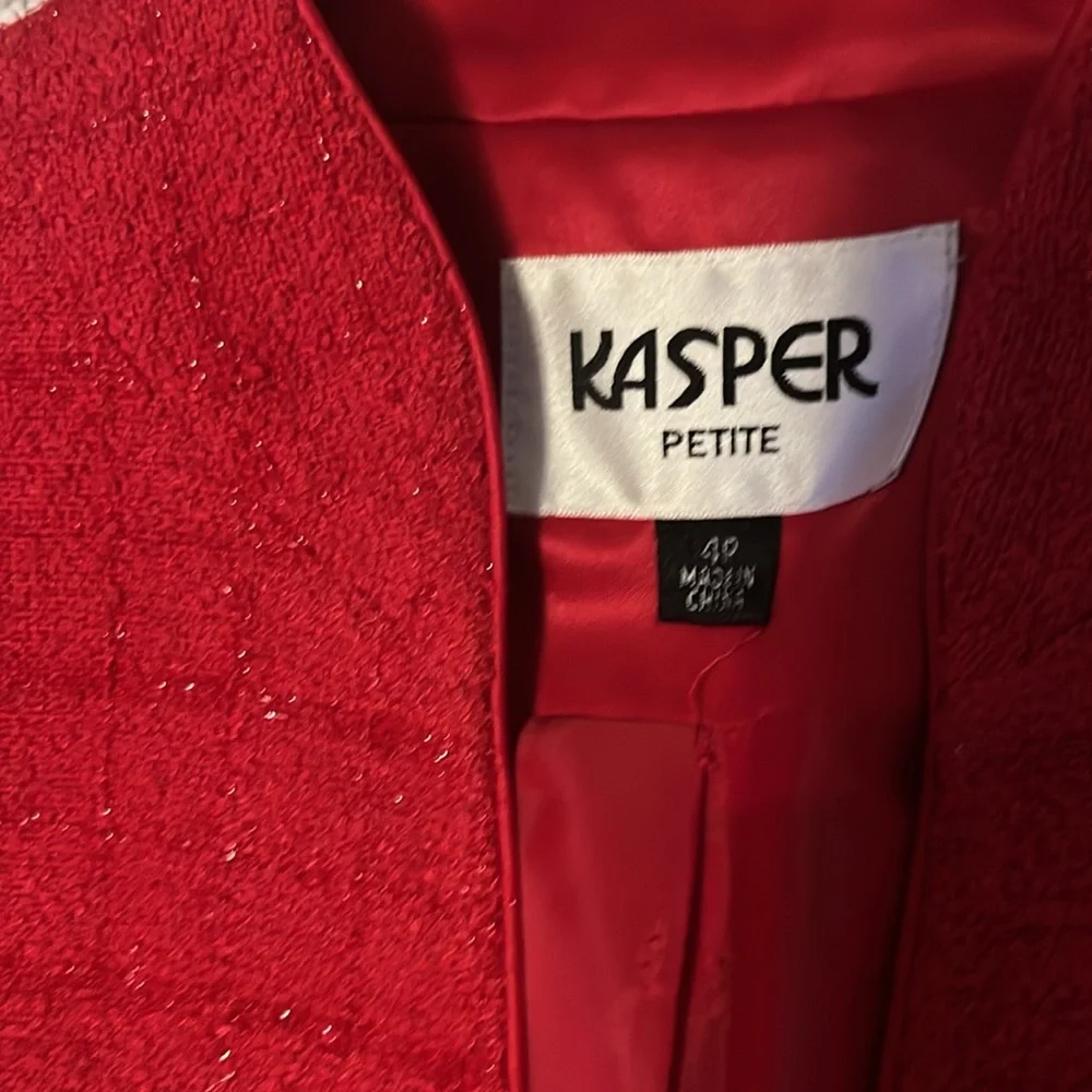 Kasper Women’s Petite Shimmer Red Skirt & Blazer Jacket Set Suit Sz 4P